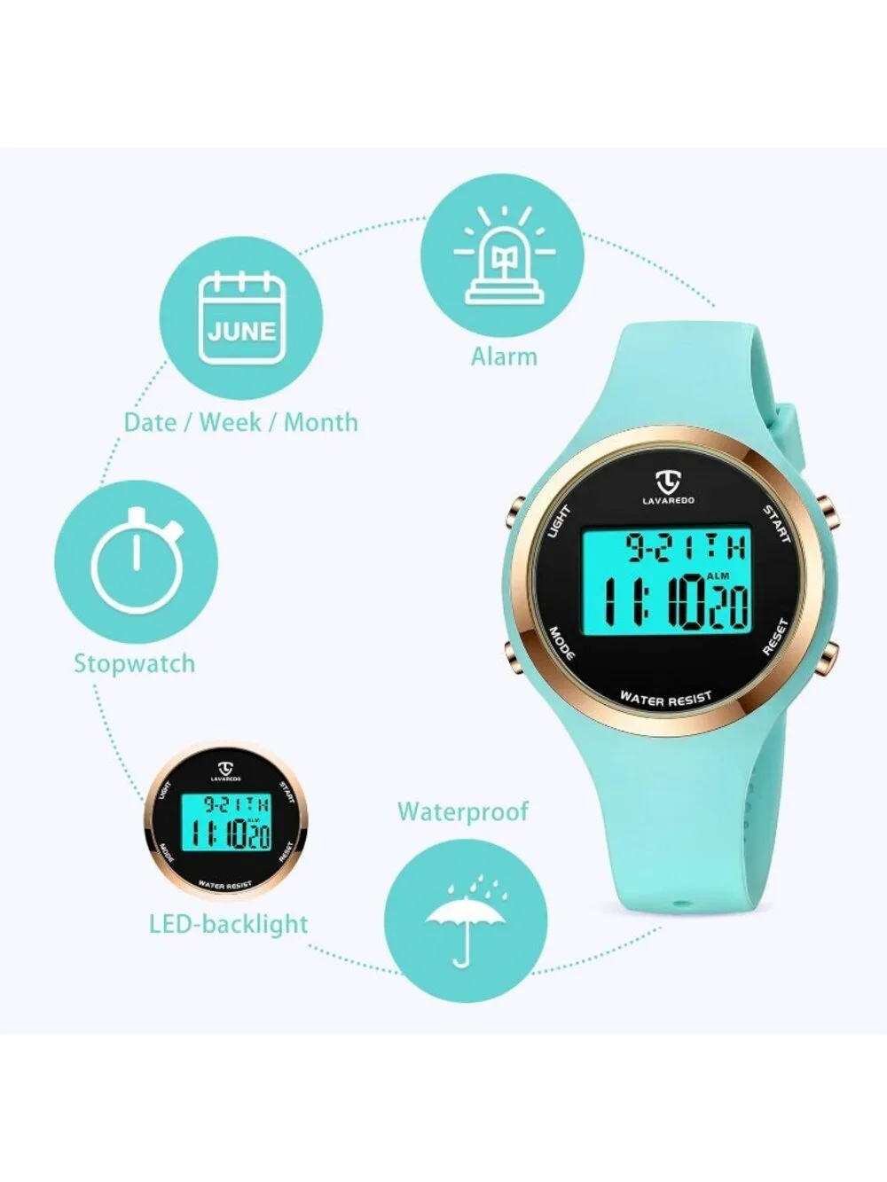 Women's Green Quartz Chronograph Waterproof Outdoor Sport Digital Classic Watch